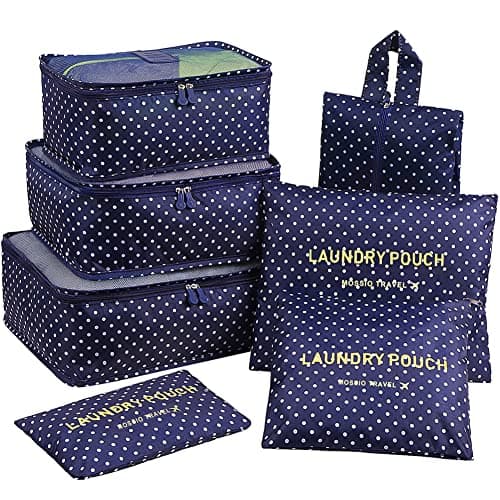 Mossio Nylon Packing Cubes,Mossio 7 Set Travel Organizers Backpack Waterproof Storage Bags For Trip Blue Circle