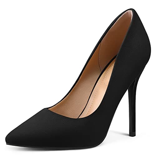 mysoft Women's High Heels Pumps Closed Pointed Toe Stiletto 4IN Heels Dress Wedding Shoes Black Suede