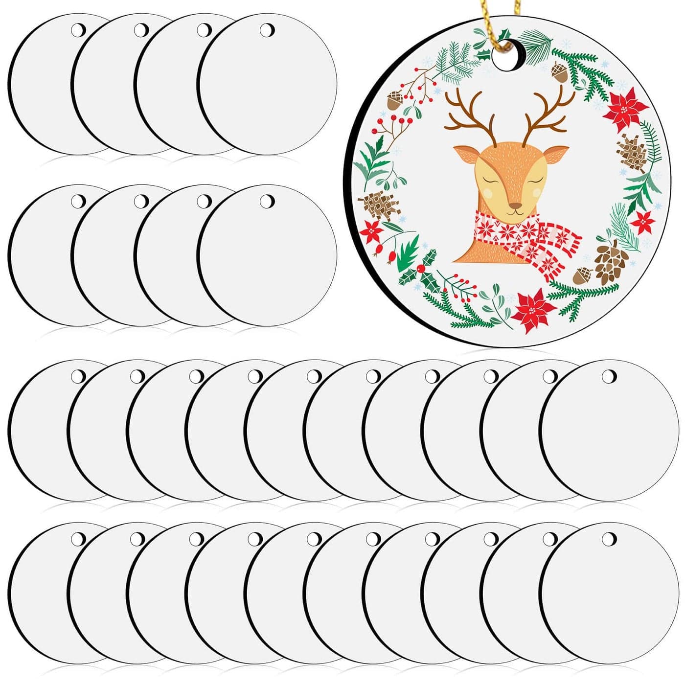 3 Round Sublimation Ornament Blanks 30 Pieces For Christmas Tree Decor and DIY Crafts 3 inches