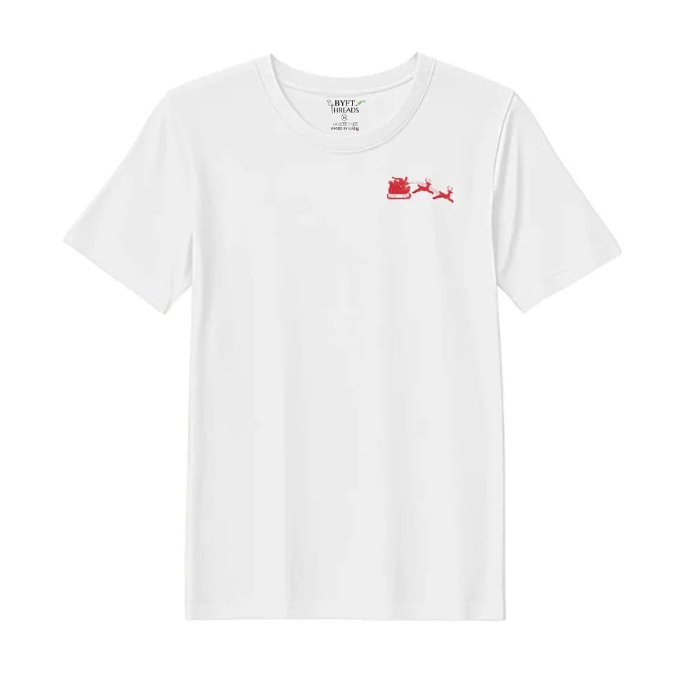 Threads XXL White Polycotton T-Shirt - Christmas "Christmas Sleigh with Reindeer" Embroidered Design, Premium Holiday Collection