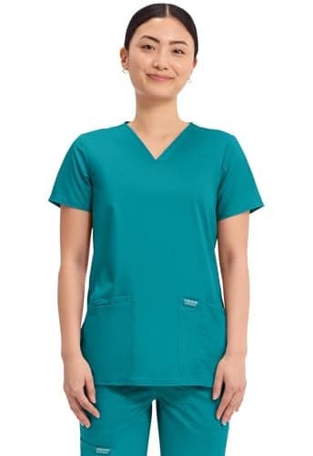 Cherokee Women's V-Neck Top, Teal Blue, Large
