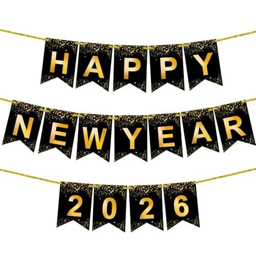KatchOn Happy New Year Banner Large 10 Feet PreStrung New Year Sign for New Years Decorations 2026 New Years Garland for New Years Eve Party Supplies 2026 NYE Decorations 2026