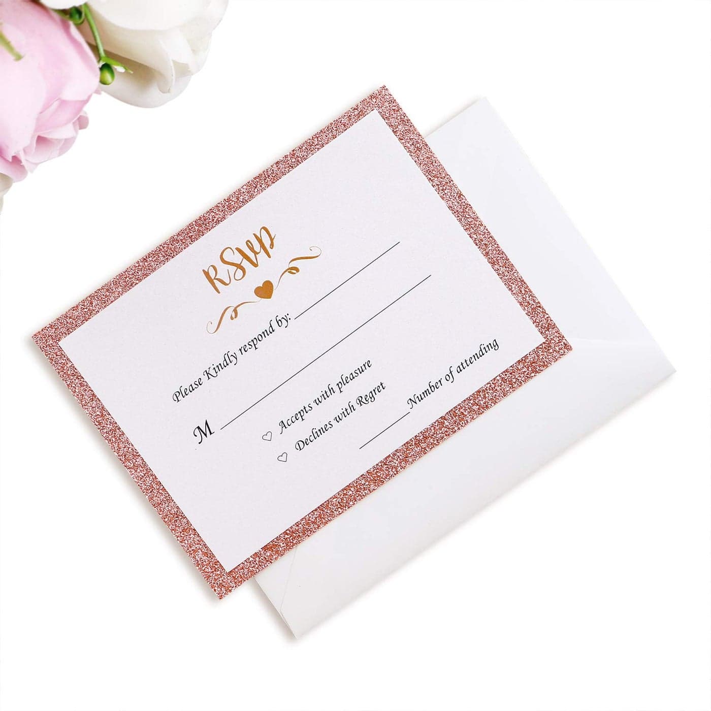 ponatia 25 PiecesPack Rose Gold Glitter Printed RSVP Cards with Envelopes