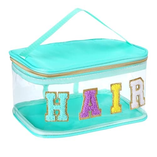 Chenille Letter Clear Makeup Bags Hair Pouch Preppy Patch Makeup Bag Zipper with Handle Transparent PVC Waterproof Glitter Cosmetic Handbag Travel Toiletry Storage for Women Girl