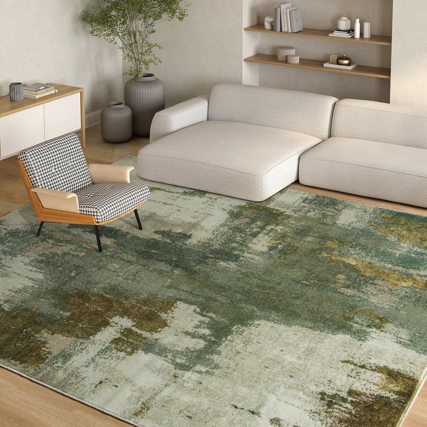 Kelarea Living Room Rug 8x10 Rug Modern Abstract Washable Rugs Green Faux Wool Vintage Carpet Non Slip Large Rugs for Bedroom Dining Room College Dorm Home Office