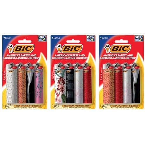 BIC Maxi Pocket Lighter, Special Edition Fashion Series, Assorted Unique Lighter Designs, 12 Count Pack of Lighters