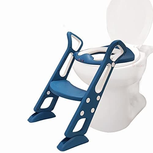 Gocart with G Logo Adjustable Toilet Training Seat with Sturdy Non-Slip Wide Step and Soft Cushion for Baby (Lake Blue), Plastic