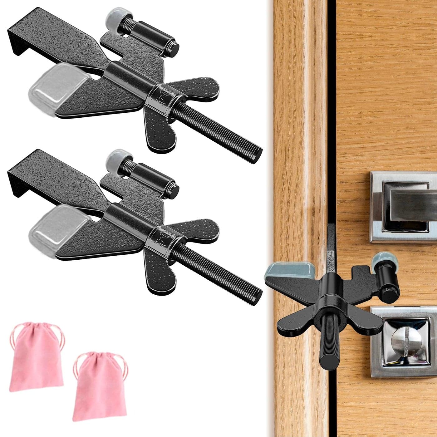 2 Pack Adjustable Portable Door Lock Hotel Door Locks for Travelers Security Prevent Unauthorized Entry Door Stoppers Security for Travel Bedrooms Apartment Airbnb Dorm with Silicone Caps