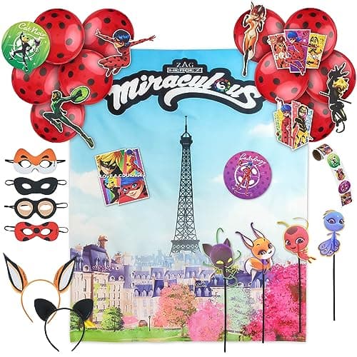 50pc Miraculous Ladybug AllinOne Birthday Party Supplies Set Zag Heroez Celebration Kit with Backdrop Props Tableware