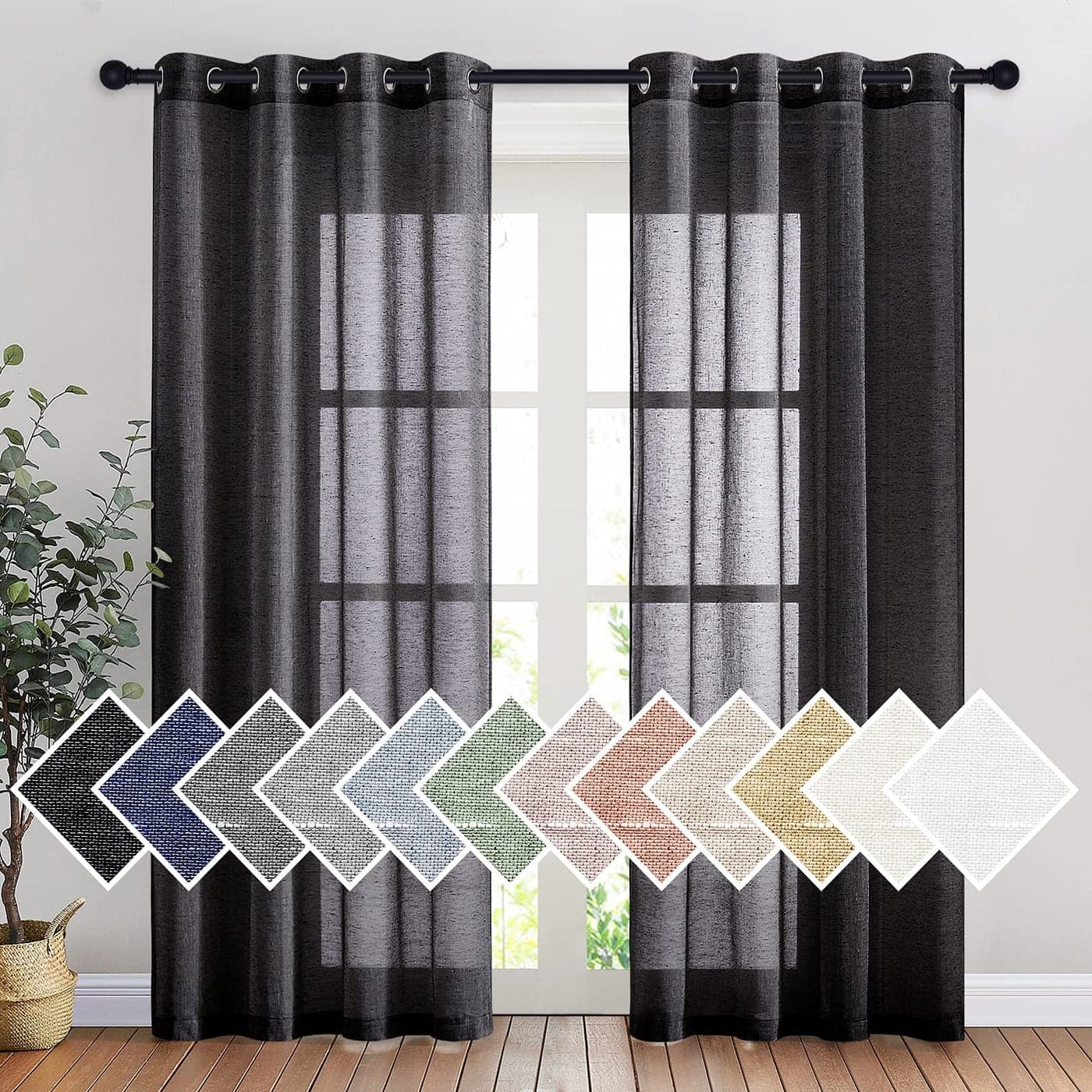 NICETOWN Semi Sheer Curtains 84 inches Long Grommet Retro Beige Linen Curtains Window Treatments Vertical Drapes Privacy with Light Filter for Living Room 52 Wide 2 Panels
