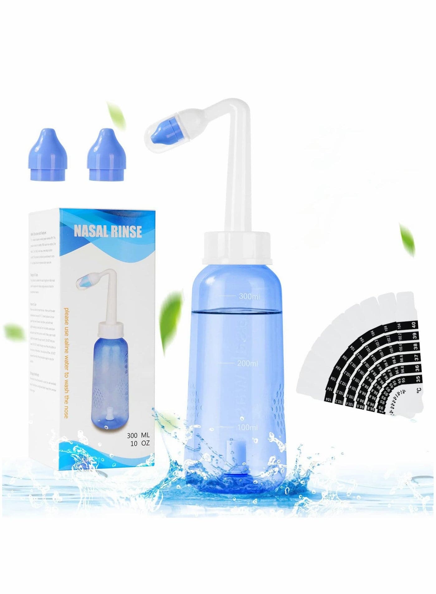 Neti Pot, Sinus Rinse Kit, Pot Rinse, Kit with 10 Thermometer Sticker, Nasal Wash for Adult Kid (300ml)