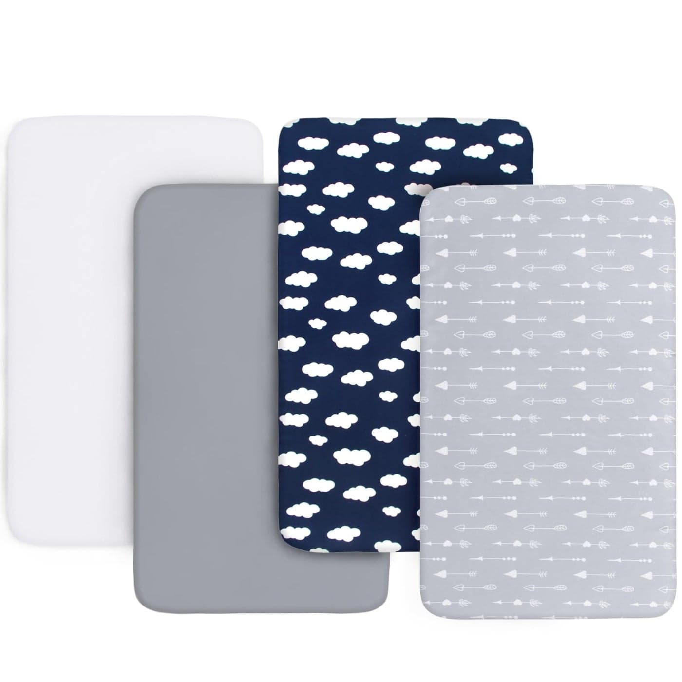 4Pack Fitted Mini Crib Sheets for Boys and Girls Breathable Soft Microfiber Baby Sheets in Grey Navy and White