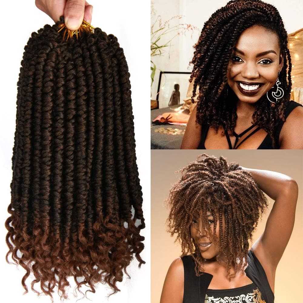 8 Packs Crochet Hair For Black Women Pre-looped Passion Twist Hair Crochet Ombre Brown Twist Hair 12 Inch Short Crochet Braids Spring Twist Crochet Hair Curly Ends (12inch (Pack of 8), 1B/30#)