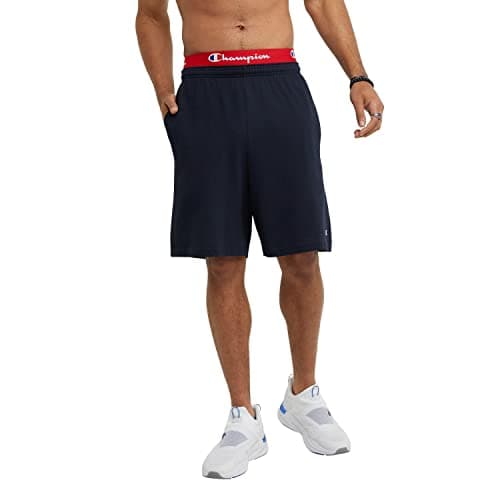 Champion Men's Lounge Shorts, Standard Fit, 9 Inch Inseam, Lightweight 100% Cotton, Available in Regular and Big & Tall, Navy, Large Tall