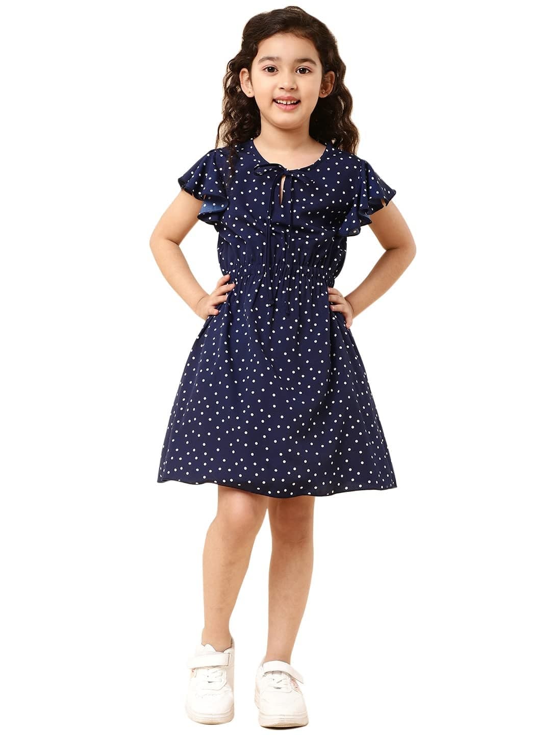 A.T.U.N. (ALL THINGS UBER NICE) Girl's Polyester Fit and Flare Knee-Long Fit & Flare Casual Dress (GDRS NAT NPD_Navy_11-12 Y)