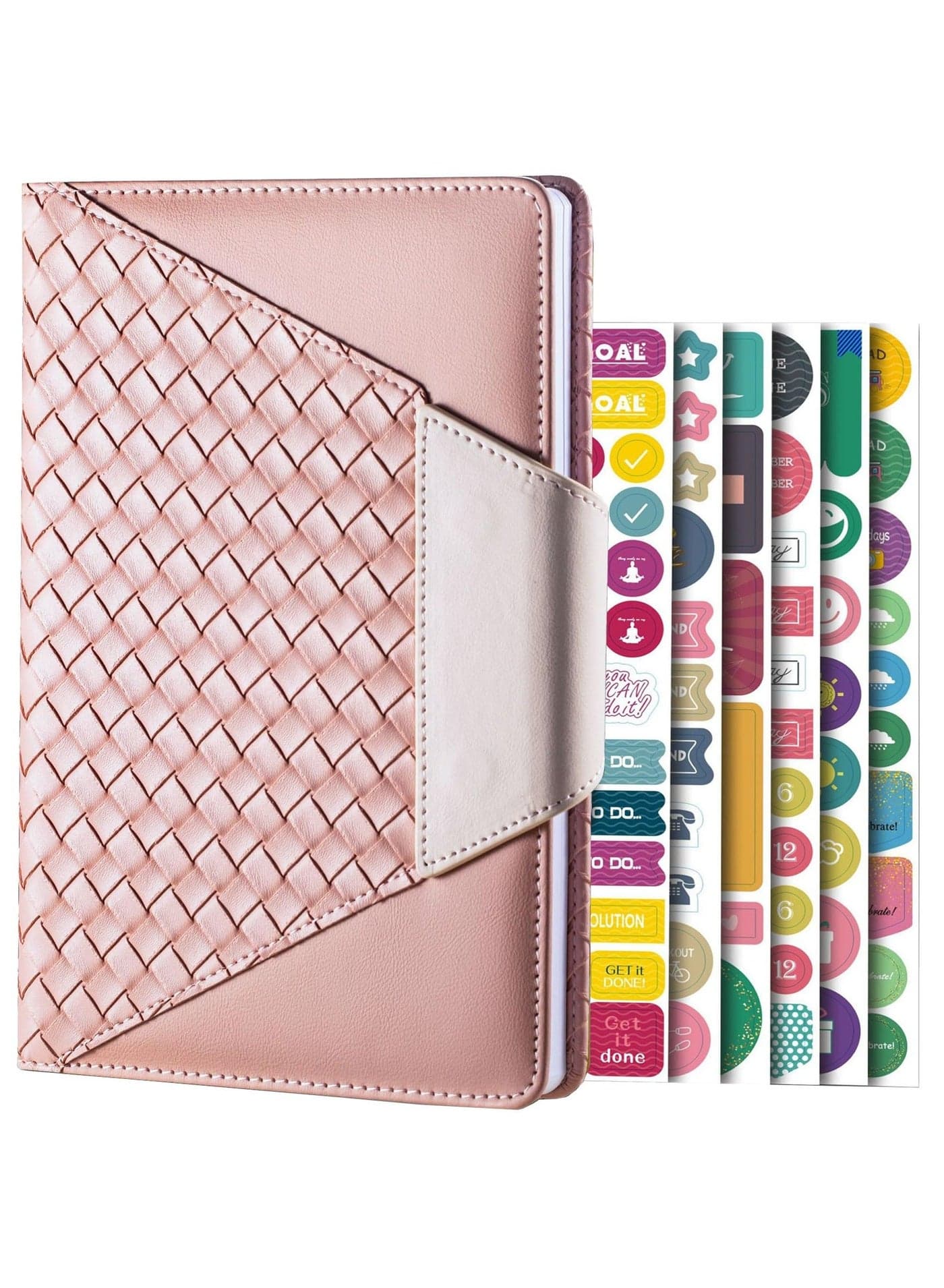 Weekly and Monthly Planner Dairy, Schedule with Time Slots, Appointment Book, Organizer Notebook & Productivity Journal Stickers, A5 Size Planner, Undated, Start Any (Pink)