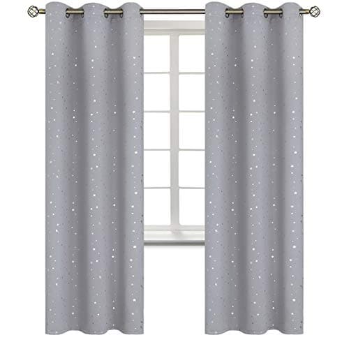BGment Light Grey Star Blackout Curtains for Kids Bedroom Grommet Thermal Insulated Room Darkening Printed Curtains for Living Room Set of 2 Panels 42 x 84 Inch Light Grey