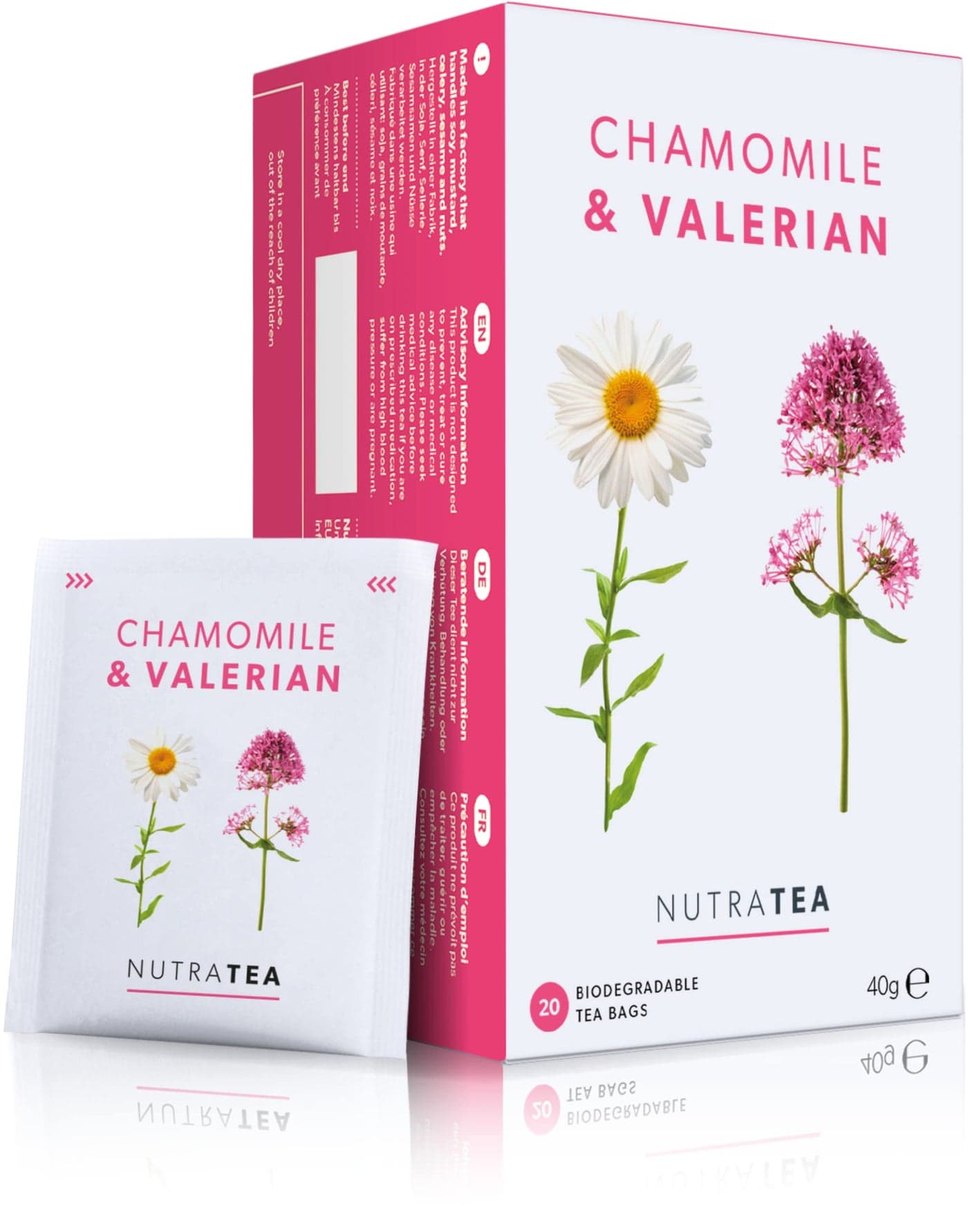 NutraTea - Chamomile & Valerian Tea- Bedtime and Night Time Tea - 40 Tea Bags