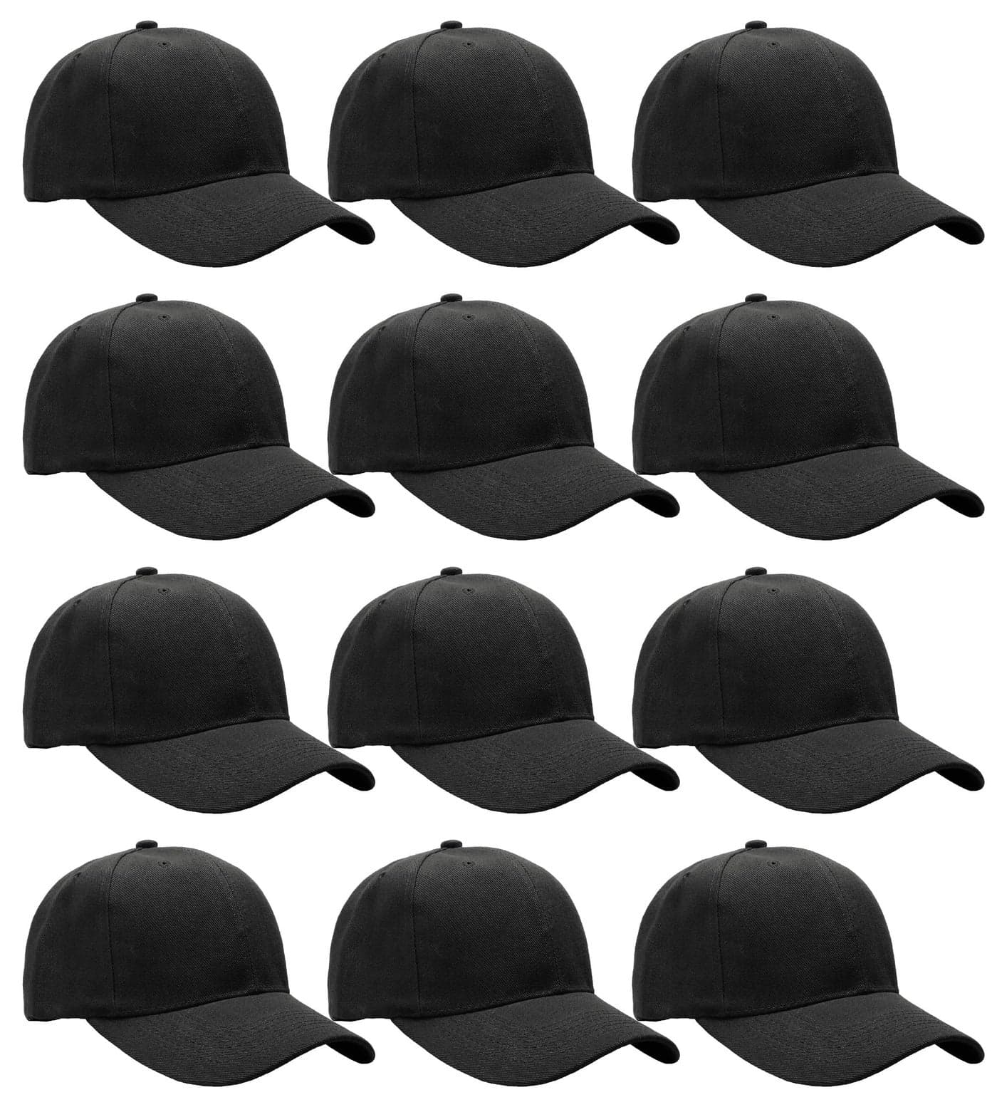Wholesale Bulk Lot 12Pack Baseball Cap Adjustable Size Plain Blank Solid Color 12Pack Black