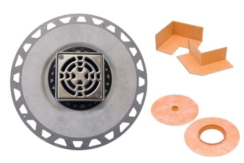 Schluter Kerdi-Drain PVC Classic Shower Drain Kit with Integrated Bonding Flange - Provides Drainage Solutions for Tiled Showers - 4-Inch Stainless Steel Grate, Square, 2-Inch Outlet - KD2/PVC/E