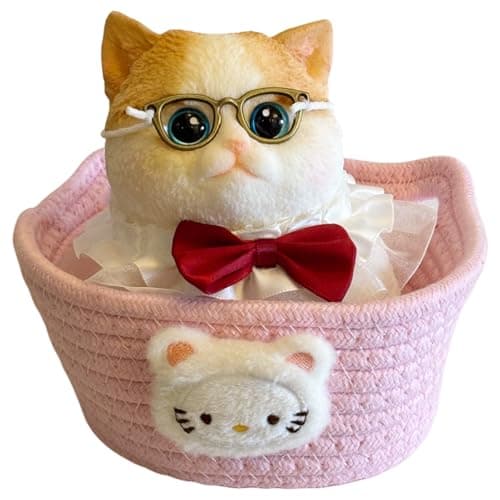 Big Taba Squishy Cat Jumbo 6 Giant Kawaii Stress Relief Toy with Knitted Basket Glasses Golden Tabby Cat