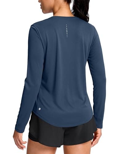 SANTINY Lightweight Long Sleeve Workout Tops for Women Breathable Yoga Gym Athletic Running Hiking Top UPF 50 Sun Shirts Navy_M