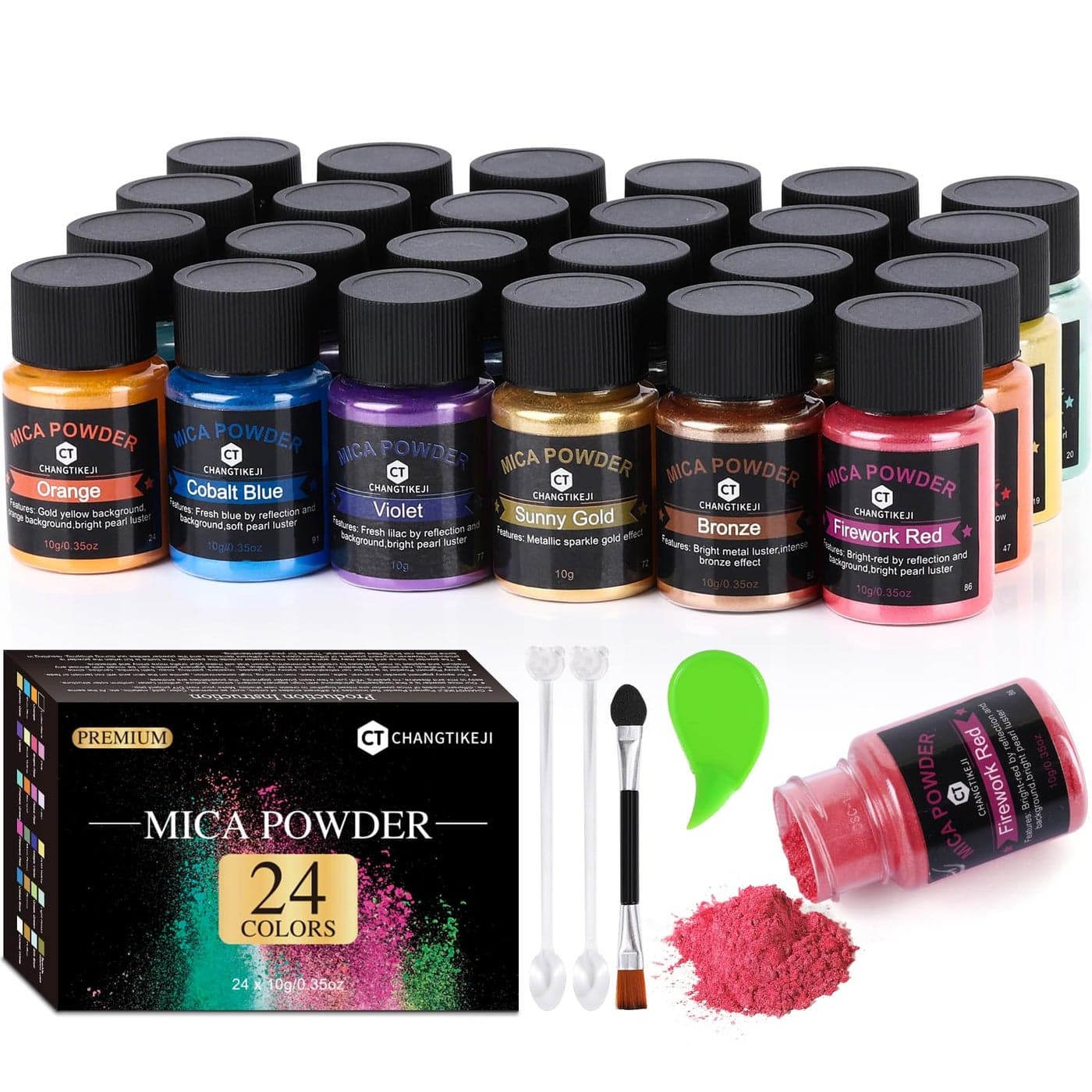 CHANGTIKEJI Mica Powder24 Colors 10gBottle of Natural Pigment Powder for Epoxy ResinSoap MakingCandle MakingLip GlossCar FreshiesDyeNail PolishBath Bombs
