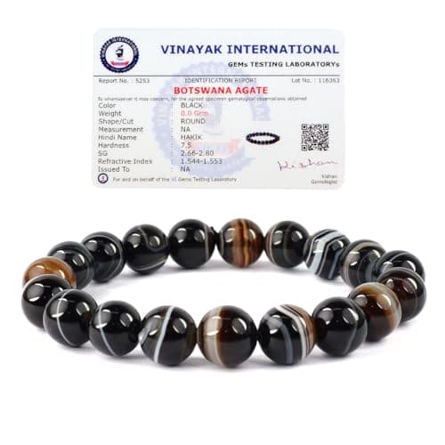 Crystu Natural Certified Black Sulemani Hakik Bracelet Crystal Stone 10mm Round Bead Bracelet for Reiki Healing and Crystal Healing Stone (Color : Black)