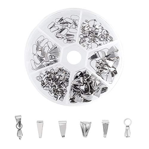 UNICRAFTALE 120pcs 6 Sizes 304 Stainless Steel Pendant Pinch Bails Ice Pick Pinch Bails Clasp Dangle Charm Bead Pendant Connector Findings for Pendant Necklace Jewelry Making