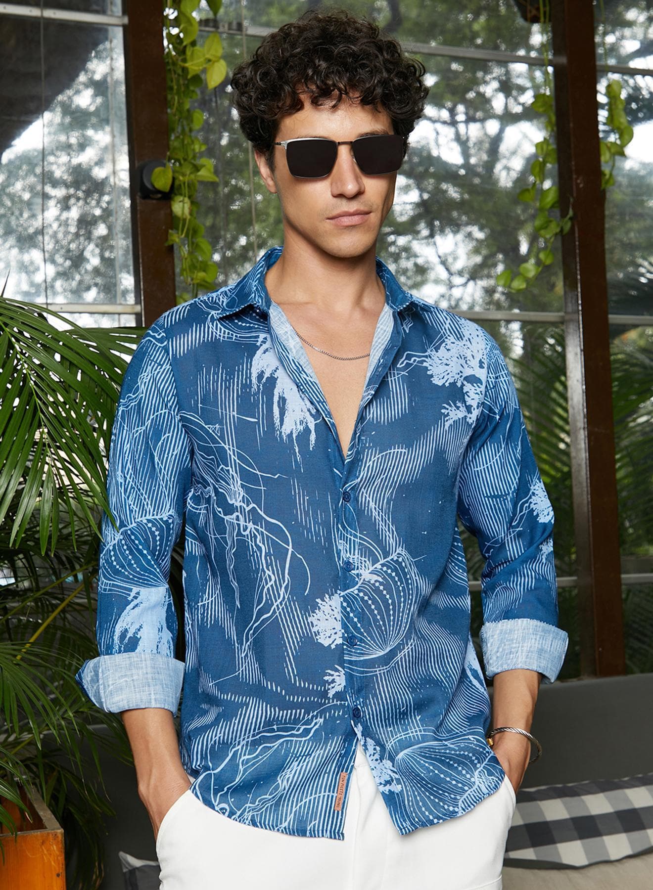 Men's Lapis Blue Jellyfish Contrast Shirt