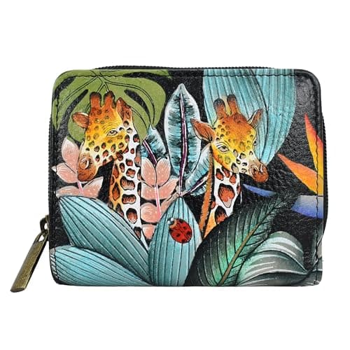 Anna by Anuschka Women's Hand-Painted Original Leather RFID Double Compartment Wallet, Jungle Safari, One Size