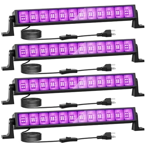 Onforu 4 Pack 42W LED Black Lights, Blacklight Bars with Plug and Switch, Glow in The Dark Party Supplies for Halloween Decorations, Bedroom, Body Paint, Stage Lighting, Poster, Black