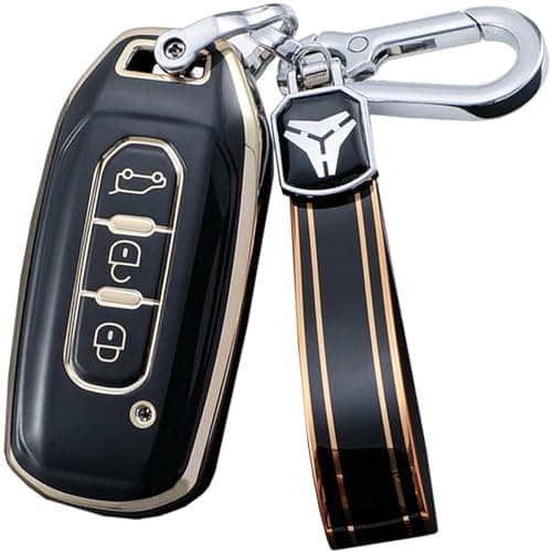 SANRILY Golden-Edge Soft Key Fob Cover for Ford Territory 2023 2022 2021 Titanium EV Key Keyless 3 Button Key Case Shell with TPU Keychain Black