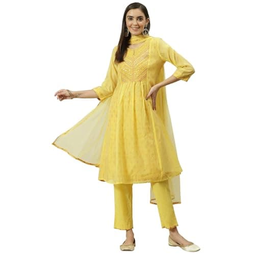 Biba Polyester Women Solid Salwar Kurta Dupatta(Skdskd8031E_Yellow_34)