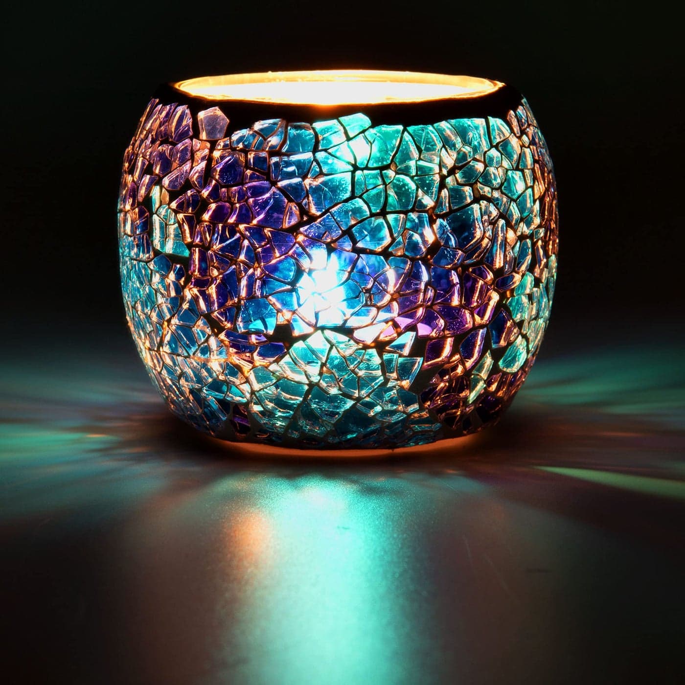 Larcenciel Mosaic Glass Candle HolderTea Light HolderVasePen Holder Romantic Handmade Shattered Glass Tea Light Candle ShadePotted Plants Bowl for Home Decoration Wedding Party Blue