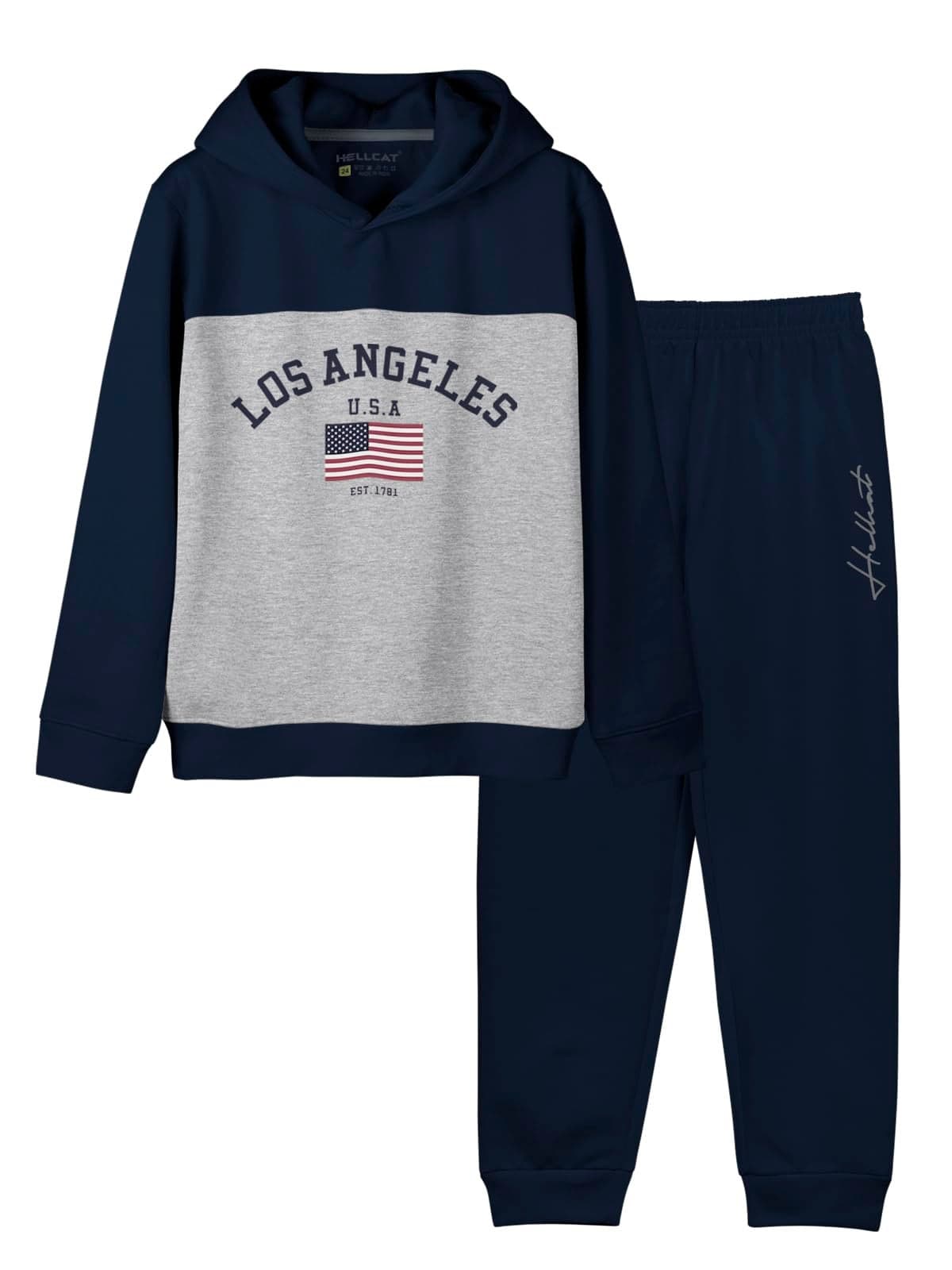 HELLCAT Trendy Printed Cotton Blend Hoodie T-Shirt Jogger Trackpant Clothing Set for Boys - Pack of 1 / Navy Blue / 7-8 Years