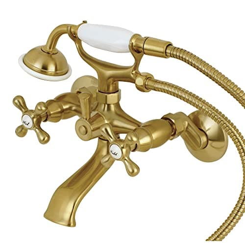 Kingston Brass KS265SB Tub Wall Mount Clawfoot Tub Faucet with Hand Shower Brushed Brass