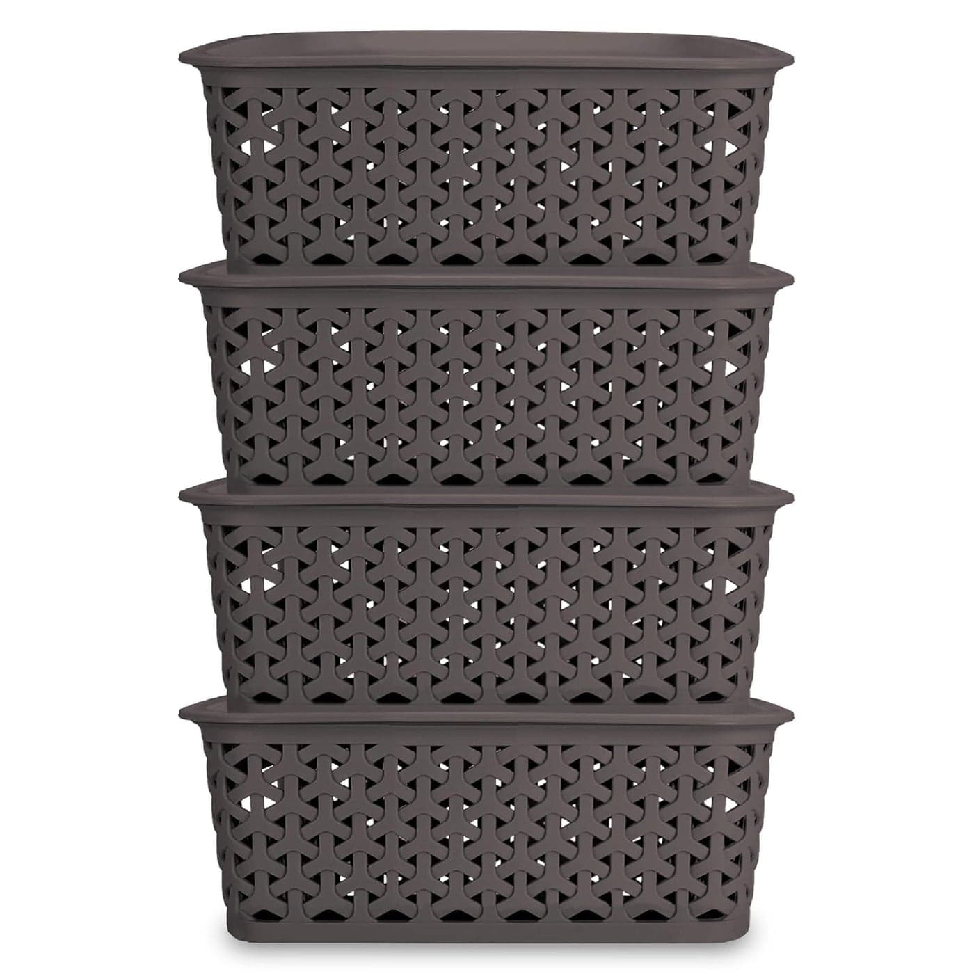 BEL CASA Royal Basket With lidsSmall Pack of 4 with 4 lids Multipurpose Plastic Storage Rectangular Shape Baskets For WardrobeHomeKitchenDark Brown