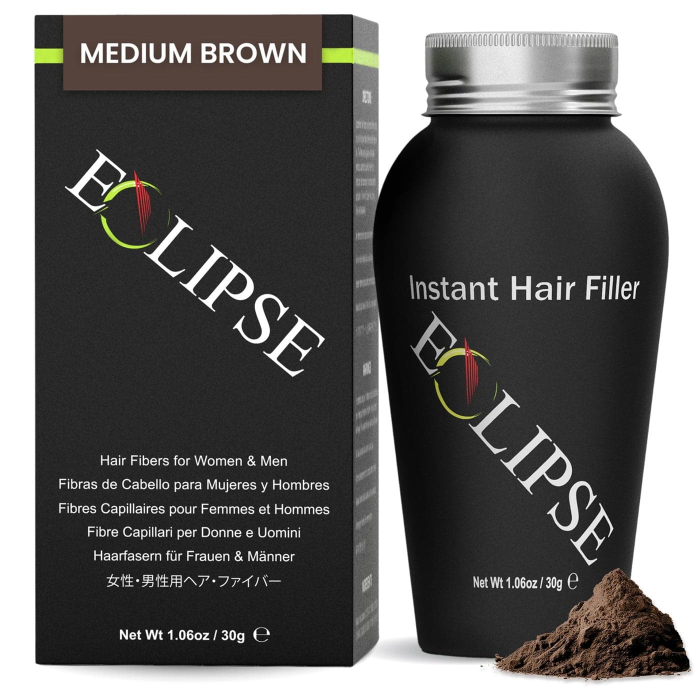 ECLIPSE Hair Fibers Medium Brown for Thinning Hair for Women Men to Conceal Hair Loss in 15 Seconds 100 Undetectable Hair Building Fibers 30g
