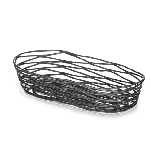 TableCraft BK11709, Oblong Basket, 9" x 4" x 2", Black Metal, Artisan Collection, Powder Coated for Durability, Versatile Design for Bread, Bagels, Pastries, and Decorative Use