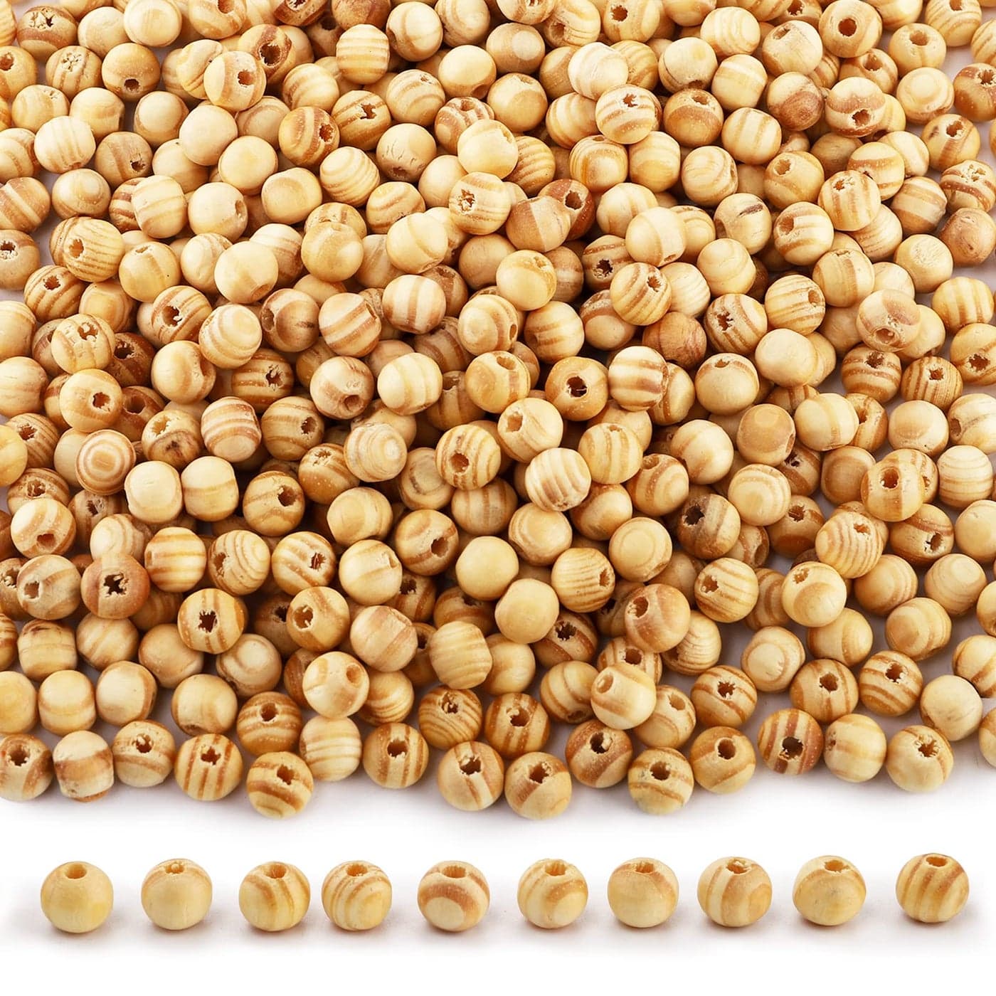 Foraineam 1000pcs Natural Wooden Beads 8mm Round Polished Loose Beads for DIY Handmade Craft Macrame Bracelet Necklace Jewelry Making