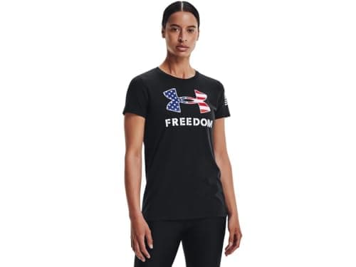 Under Armour Womens New Freedom Logo T-Shirt, Black (002)/White, Small