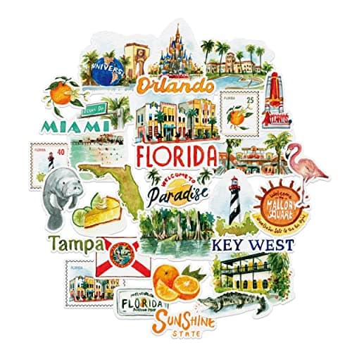 Navy Peony Retro Florida State Travel Stickers 31 Pieces Watercolor USAThemed Waterproof America Vacation Stickers for Scrapbooks Journals Suitcase
