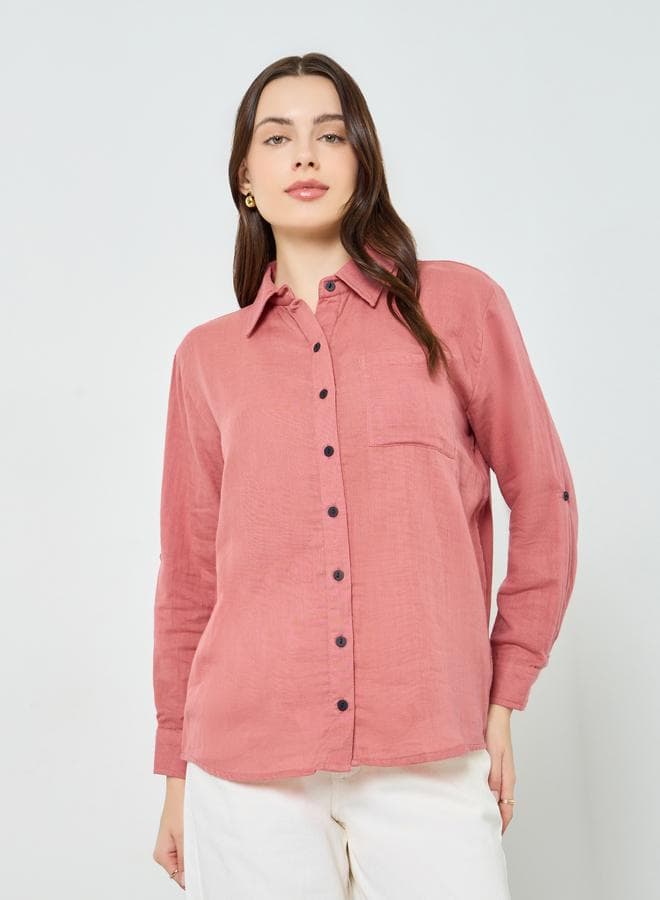 Women Cotton Oversized Shirt with Roll-Up Sleeves