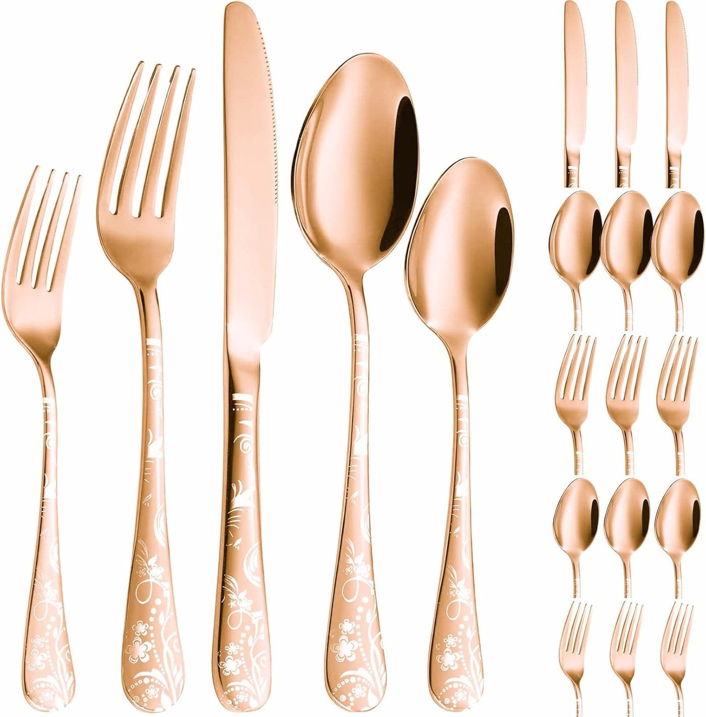 Vilihkc Unique floral pattern Silverware Set Mirror Polished Flatware Set Service for 4 Cutlery Set Stainless Steel Utensil Set for Kitchen Dishwasher Safe20pcs