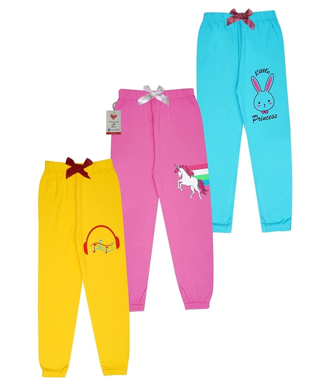 KYDA KIDS® 100% Girls Cotton Printed Track Pants (Pack of 3)(GP3A-C1-2-3Y,Multicolor)