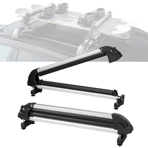 VEVOR Universal Car Roof Rack Fit Most Crossbars Carry up to 6 Pairs of Skis or 4 Snowboards Aluminum Snowboard Ski Rack with Lock Rubber Padding