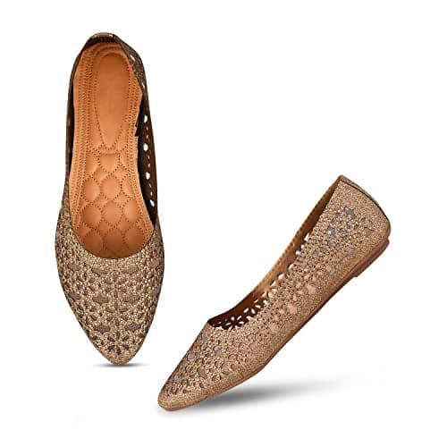 JM LOOKS Copper Soft Stylish Casual Comfortable Flat Bellies Shoes for Women Ladies Ballerinas, 6 UK