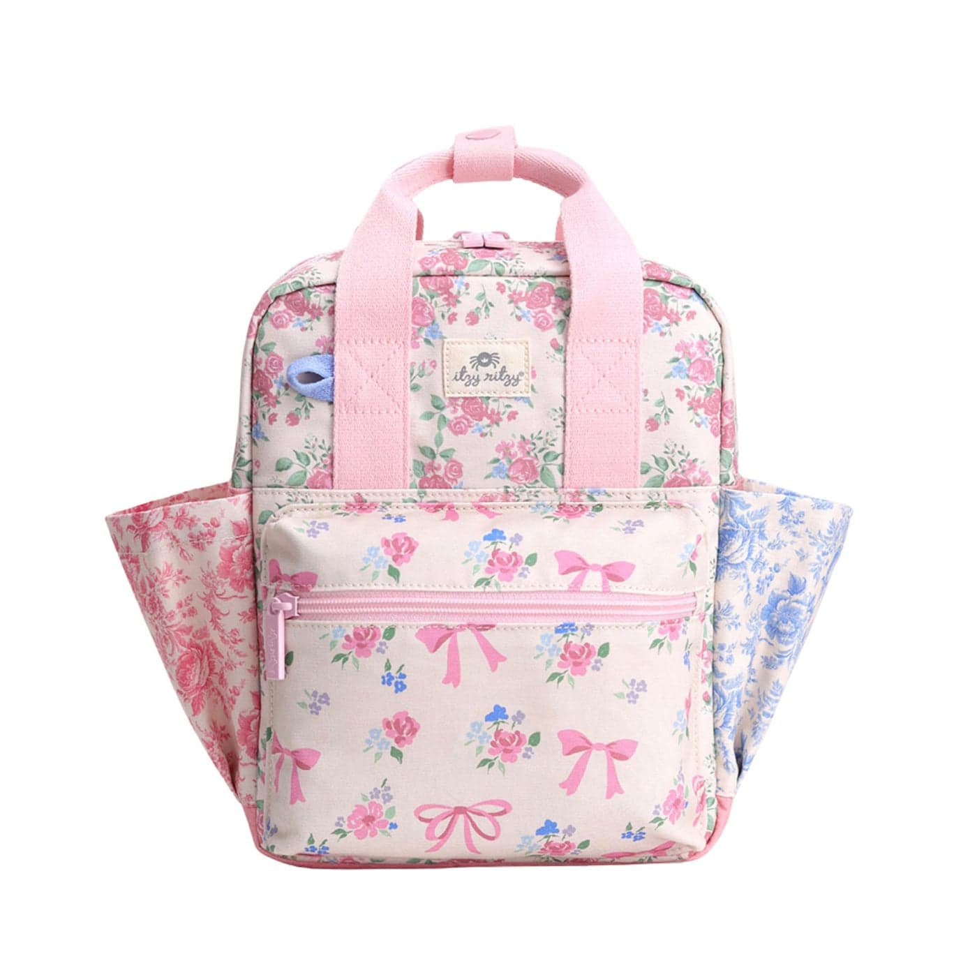 Itzy Ritzy Toddler Backpack Daycare Bag Features Adjustable Shoulder Straps 2 Side Pockets Spacious Interior with Wipeable Fabric Lining Name Label Ribbons Roses Backpack
