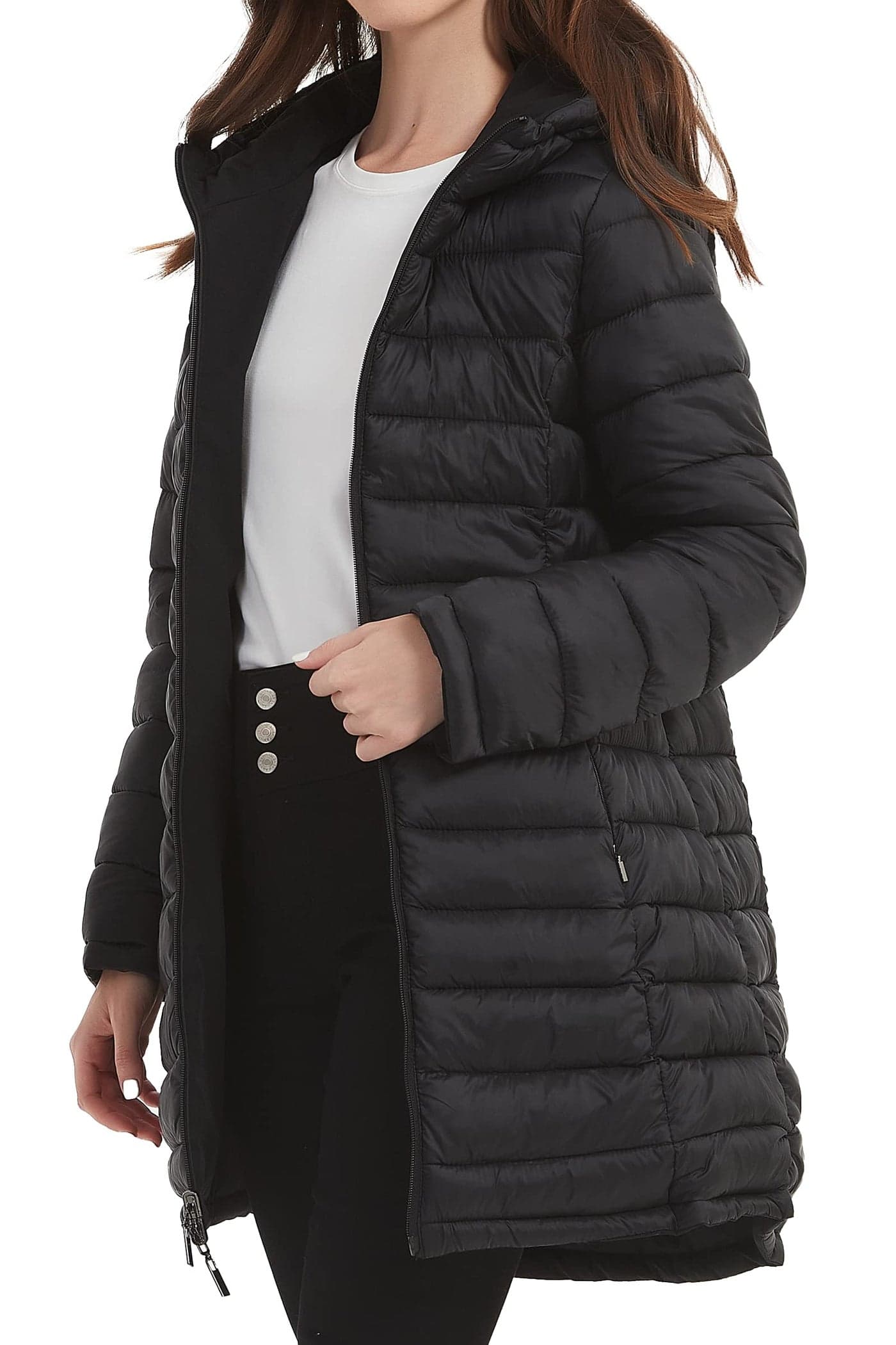 Bellivera Women Puffer Jacket Reversible Spring and Winter Warm Quilted Lightweight Long Hooded Padded Bubble Coat 207 Black XXL